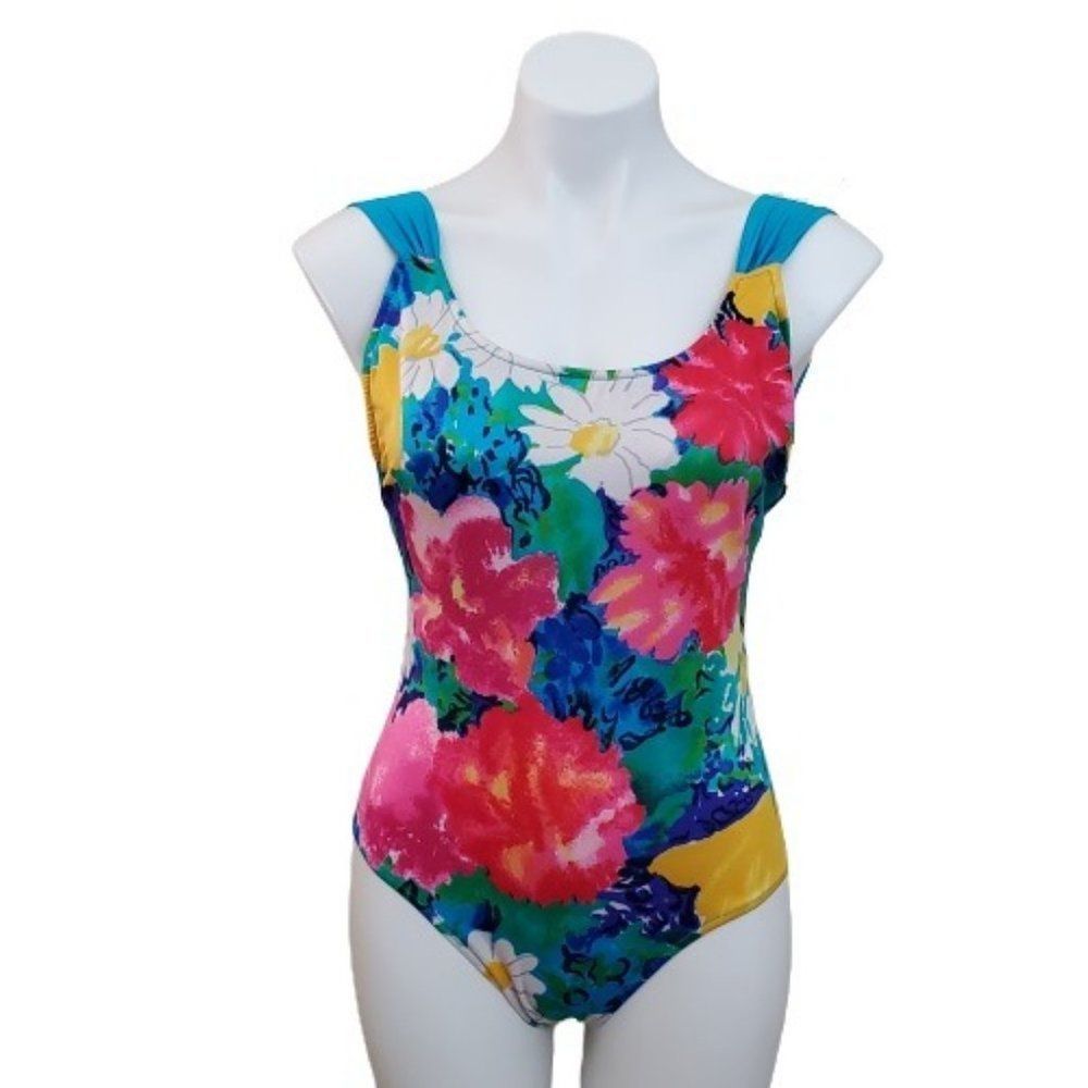 Vintage Mulit Colored Florial High back full buttom swimsuit